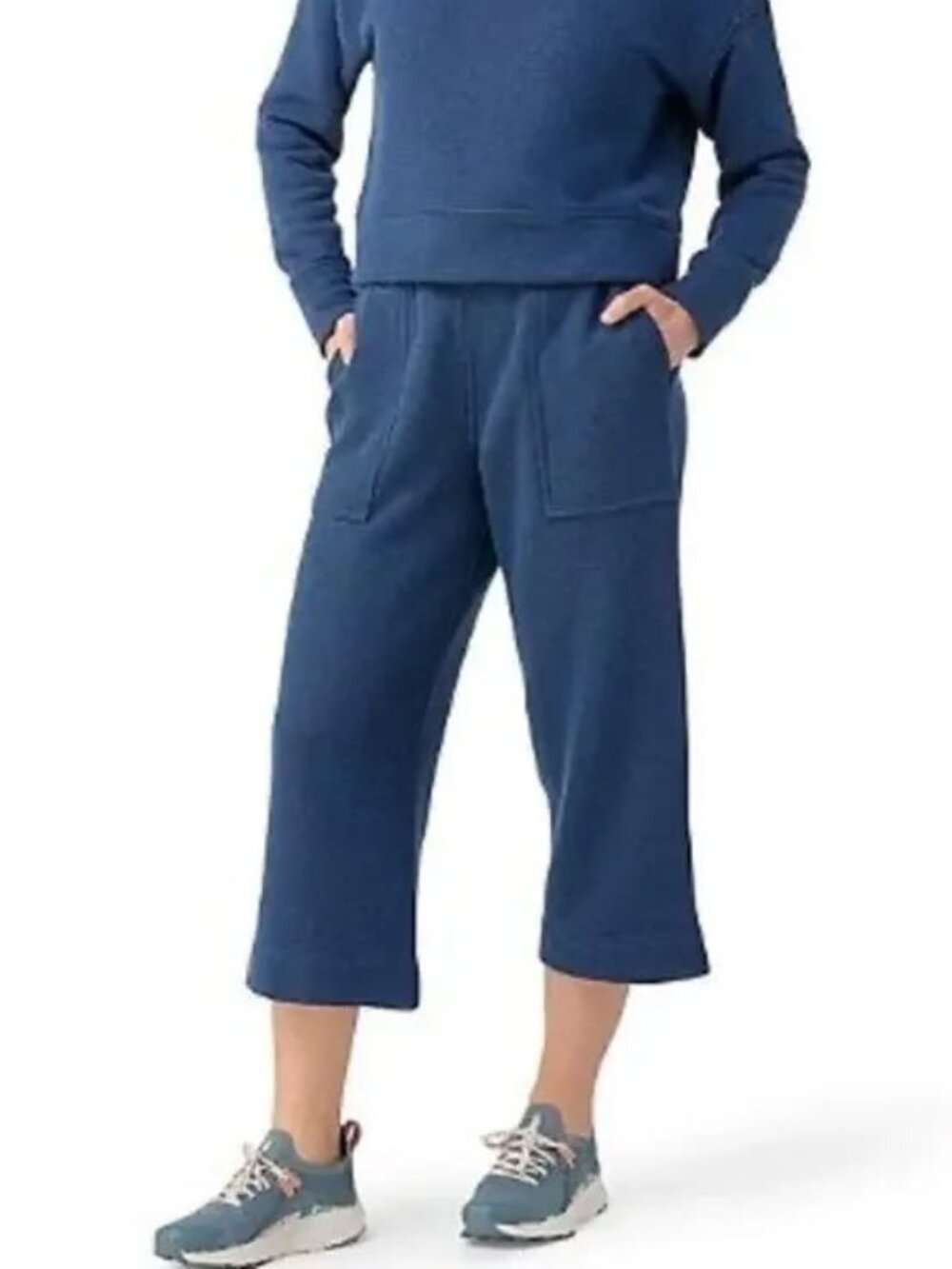 NWT Smartwool Women's Recycled Terry Wide Leg Crop Pant in Navy Blue Size XS